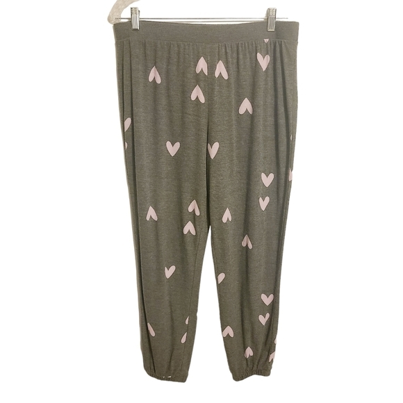 Sonoma | Women's Gray Fleece Joggers With Pink Hearts (Size Large) - Picture 1 of 9
